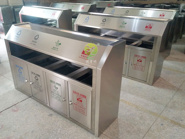 斜切面戶外不銹鋼四分類(lèi)垃圾桶廠家批發(fā)