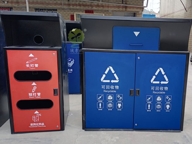 深圳羅湖住宅小區(qū)垃圾集中分類(lèi)投放點(diǎn)不銹鋼烤漆桶罩